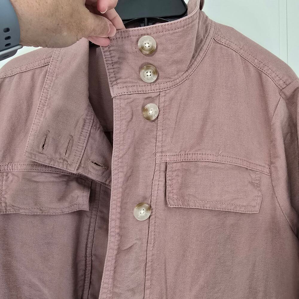 LOFT Linen Cotton Cropped Patch Pocket Jacket Dusty Pink Size Large - Picture 5 of 9